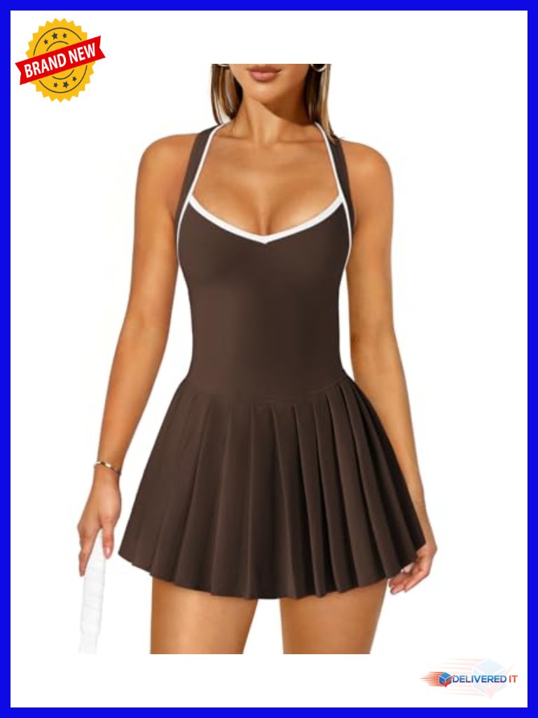 Pleated Mini Tennis Dress With Shorts And Pockets Active Cross Back